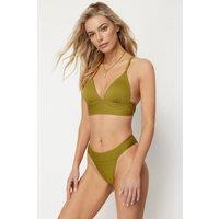 WOVCOR Women's Textured Regular Waist Bikini Bottom with Minimal High Leg Fit in Olive | Size: 10