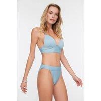 WOVCOR Women's Textured Regular Waist Bikini Bottom with Minimal High Leg Fit in Pale Blue | Size: 6
