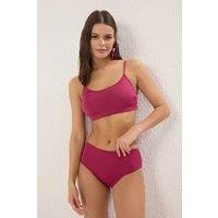 WOVCOR Women's High Waist Hipster Bikini Bottom with Minimal Clean Shaping Fit in Plum | Size: 8
