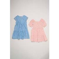 Miss Girl's 2-Pack Floral Print & Chambray Dresses in Pink | Size: 3 Years