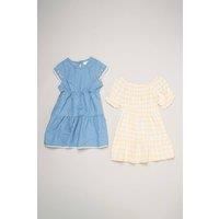 Miss Girl's 2-Pack Gingham & Chambray Dresses in Yellow | Size: 2 Years