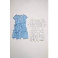 Miss Girl's 2-Pack Floral Print & Chambray Dresses in Blue | Size: 5 Years
