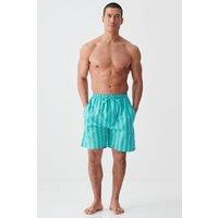 British Boxers Men's "New York Turquoise Stripe" Crisp Cotton Sleep Shorts | Size: XL