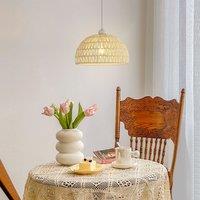 Pheashine White Rattan Woven Pendant Light, E27, Adjustable 130cm Cord, No Bulb in Beige