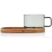 AdHoc Impact Glass Coffee Cup with Acacia Wood Tray 300ml - Grey