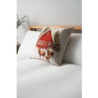 BHS Christmas Winter Home Cushion in Green | Size: 45 cm x 45 cm