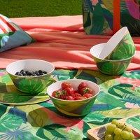OHS Printed Plastic Picnic Bowls Set of 4 Lightweight Outdoor in Green