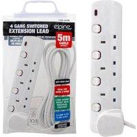 BARGAINS-GALORE 4 Way 5 Metre Extension Cable Cord Electric Mains Power Socket Plug in White