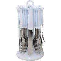BARGAINS-GALORE 24pc White Cutlery Dinner Set With Forks Spoons Stand Kitchen Utensils