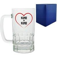 Uniqueful Personalised Heart Any Names Glass Tankard Wedding Gift for Couple in Clear | Size: 1 Pack