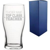 Uniqueful Personalised Top Class Teacher Design Engraved Pint Glass in Clear | Size: 20oz (550ml)