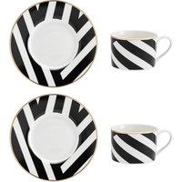 Mikasa Luxe Deco Geometric Print China Tea Cups & Saucers, Set of 2, 200ml in Black