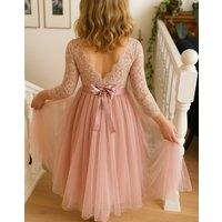 Lilly + Bo Girl's Celestial in Dusty Rose Party or Flower Girl Dress with Flower Sash in Pink | Size: 7-8 Years
