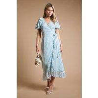 Dorothy Perkins Women's DP Luxe Ruffle Wrap Midi Dress in Blue | Size: 12