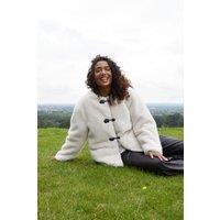 Blue Vanilla Women's Collarless Toggle Detail Fur Jacket in Cream | Size: XL