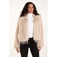 Blue Vanilla Women's Textured Faux Fur Collar Coat in Beige | Size: Large