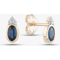 T.H.Baker Women's 9ct Yellow Gold Oval Sapphire & Diamond Stud Earrings E4505-10 SAPP in Blue