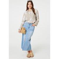 Izabel London Women's Printed Oversized Button Down Shirt in Beige | Size: 16
