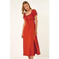 Roman Women's Puff Sleeve Linen Mix Midi Dress in Orange | Size: 18