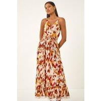 Roman Women's Abstract Tassel Trim Maxi Dress in Orange | Size: 20