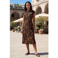 Roman Women's Floral Belted Midi Shirt Dress in Orange | Size: 20