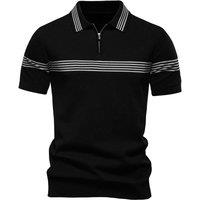 MODISHION Men's Turn-Down Short-Sleeve Polo Shirt in Black | Size: Large
