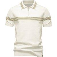 MODISHION Men's Turn-Down Short-Sleeve Polo Shirt in White | Size: Large