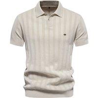 MODISHION Men's Plain Short Sleeve Polo Shirt in Light Beige | Size: 2XL