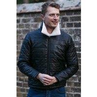 Ashwood Leather Men's 'Piuma Alpina' Real Leather Puffer Jacket With Faux Fur Collar in Black | Size: 4XL