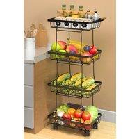 Living and Home 4-Tier Slim Metal Detachable Wire Fruit Vegetable Storage Basket with Wheels Handle Kitchen Trolley Cart Utility Rack in Black