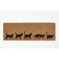 Homescapes Coir Doormat with Cat Silhouettes, 25 x 75 cm in Natural | Size: 25 cm x 75 cm