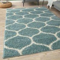 THE RUGS Soft Trellis Shaggy Rugs & Runners Duck Egg Blue Living Room | Size: 80 cm x 150 cm