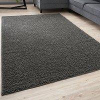 THE RUGS Soft Plain High Pile Shaggy Rugs & Runners Living Room Bedroom 380 in Dark Grey | Size: 80 cm x 150 cm