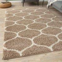 THE RUGS Moroccan Soft High Pile Shaggy Trellis Rugs & Runners Living Room in Beige | Size: 80 cm x 150 cm