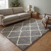 THE RUGS Moroccan Soft High Pile Shaggy Lattice Rugs & Runners Living Room in Grey | Size: 60 cm x 110 cm
