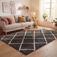 THE RUGS Moroccan Soft High Pile Shaggy Lattice Rugs & Runners Living Room in Dark Grey | Size: 60 cm x 110 cm