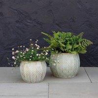 Primrose Set of 2 Metal Leaf Design Spherical Decorative Planters in Cream in Beige