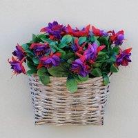 Primrose Artificial Fuchsia Wall Floral Arrangement in Wicker Basket 38cm in Grey
