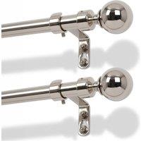 Harbour Housewares Extendable Metal Ball Curtain Poles Kit - 83 to 120cm - Pack of 2 in Silver