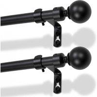 Harbour Housewares Extendable Metal Ball Curtain Poles Kit - 77 to 250cm - Pack of 2 in Black