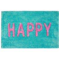 Mooky Mats Happy Slogan Bath Mat Non Slip - Colourful Bathroom Rug in Turquoise
