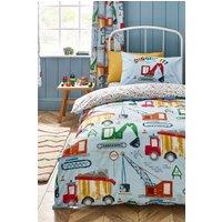 Catherine Lansfield 'Digger Dreams' Reversible Duvet Cover Set in Blue | Size: Junior