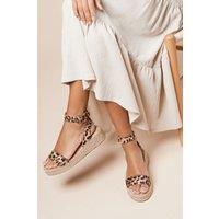 Dorothy Perkins Women's Riva Faux Suede Leopard Ankle Strap Medium Espadrille Wedge Sandals | Size: 8