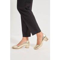 Good For the Sole Women's : Fiorette Faux Metallic Leather Padded Comfort Sock Low Block Heeled Court Shoes in Gold | Size: 3