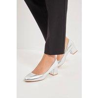 Good For the Sole Women's : Fiorette Faux Metallic Leather Padded Comfort Sock Low Block Heeled Court Shoes in Silver | Size: 8