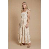 Dorothy Perkins Women's Metallic Embroidered Floral Strappy Tie Midi Dress in Ivory | Size: 12