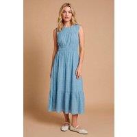 Dorothy Perkins Women's Shaped Shirred Bodice Midi Dress in Denim-Blue | Size: 14