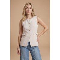Dorothy Perkins Women's Frill Pocket Detail Button Up Waistcoat in Stone | Size: 8