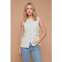 Dorothy Perkins Women's Frill Pocket Detail Button Up Waistcoat in Sage | Size: 8
