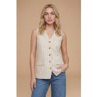 Dorothy Perkins Women's Stripe Linen Look Button Up Waistcoat in Natural | Size: 18